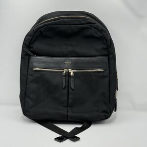 Knomo London Leather Backpack Black Gold Hardware Red Trim Laptop Bag